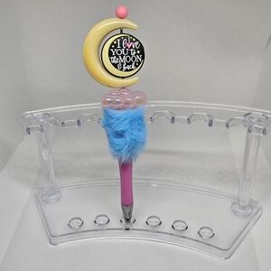 I Love You To The Moon and Back Bling and Beaded Fluffy Pen- Black Ink